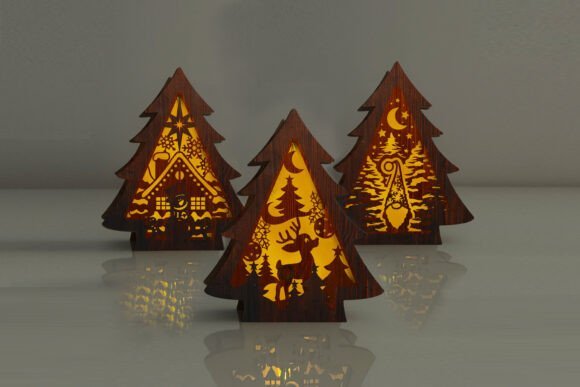 Christmas tree night light shadow box files for laser cutting