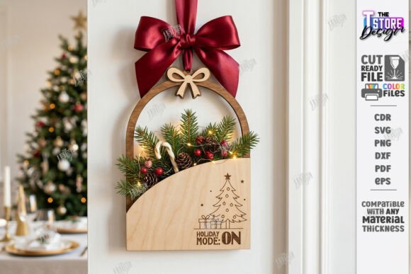 Geometric Christmas laser cut door decor with winter details