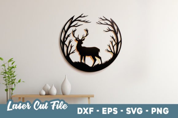Deer laser cut wall decor silhouette for rustic home interior