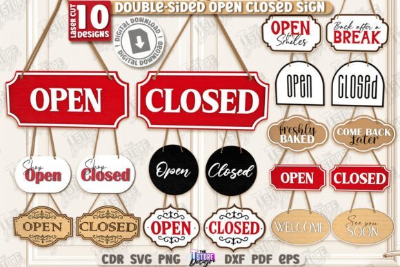 Double sided laser cut open closed sign for shop or small business