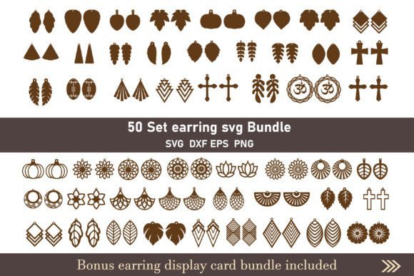 Laser cut earring SVG bundle with assorted jewelry designs and matching display cards