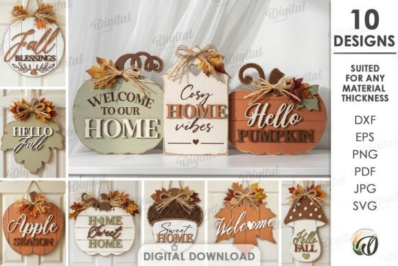 Fall laser cut wall signs with seasonal autumn designs