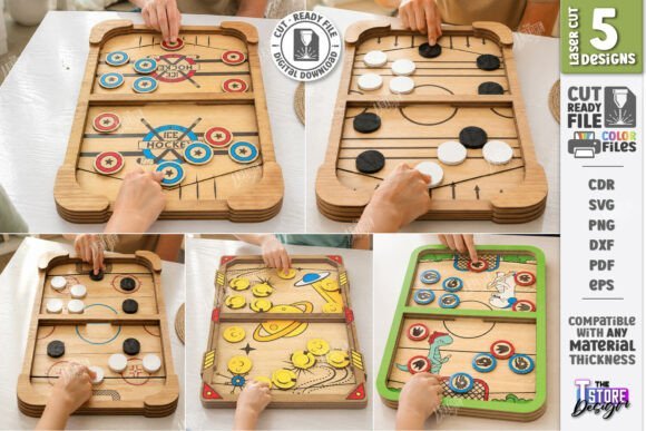 Wooden sling puck tabletop game made from a laser cut design