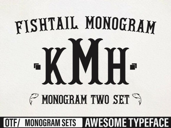 Fishtail monogram font with classic decorative lettering and outline style