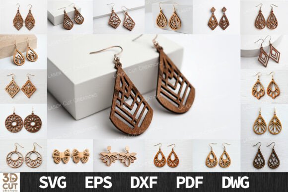 Handmade laser cut earrings featuring delicate floral and geometric patterns