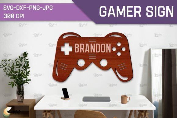 Personalized gamer laser cut monogram sign for gaming room