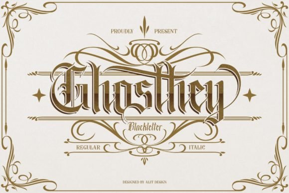 Ghosthey Old English tattoo font with decorative swashes