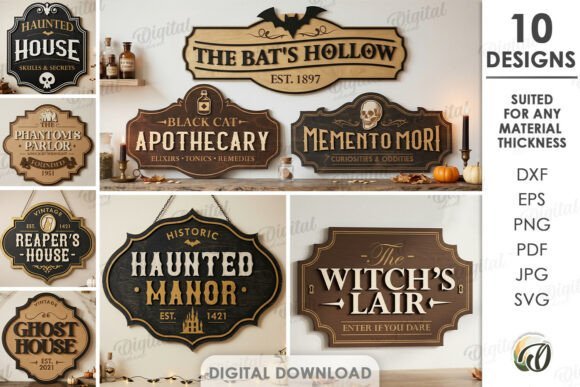 Vintage Halloween laser cut wall signs for seasonal home decor