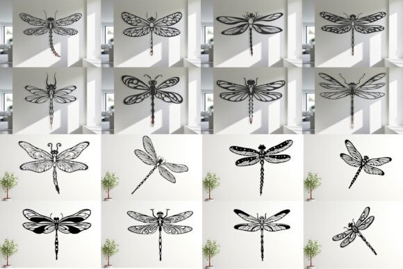 Decorative laser cut wooden dragonfly wall art with detailed wings and layered patterns