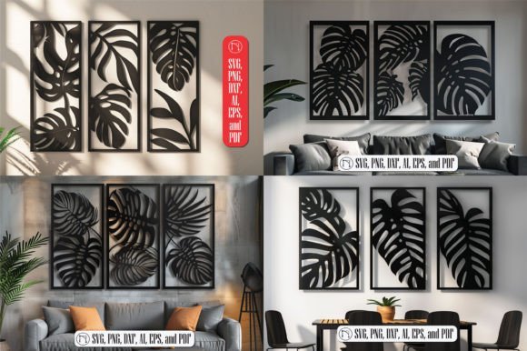 Laser cut wooden monstera leaf wall art with intricate botanical cutout patterns