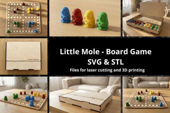 Wooden Little Mole Ludo board game with colorful playing pieces