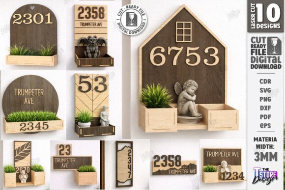 Modern laser cut house number sign with minimalist address design