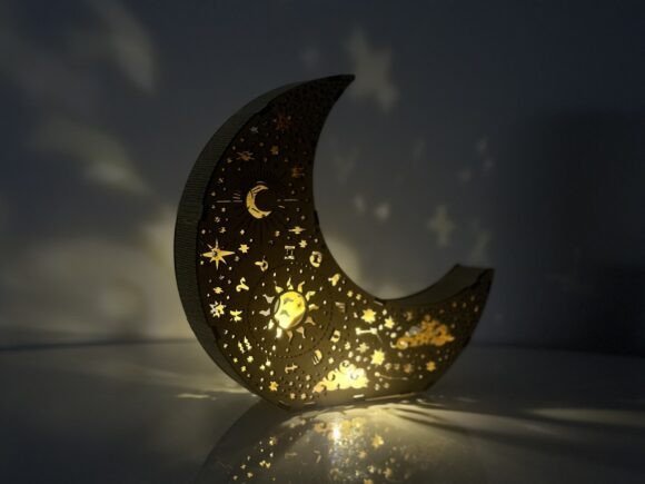 Moon lightbox candle holder with stars and celestial laser cut details