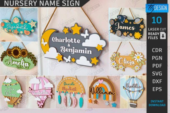 Personalized nursery name sign laser cut wall decor for kids room