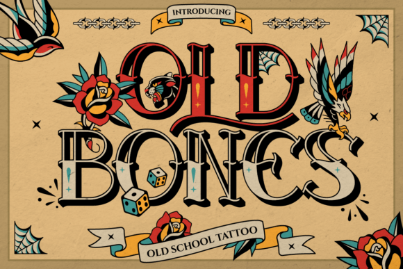 Old Bones traditional American tattoo font with retro lettering