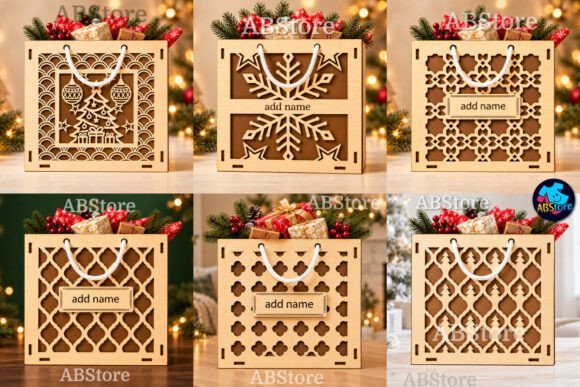 Personalized laser cut Christmas gift bag designs for small holiday presents