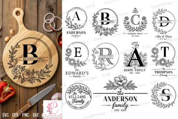 Personalized floral letter monogram laser cut family name sign