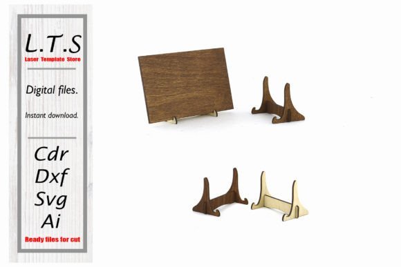 Laser cut wooden easel stand for displaying framed artwork, decorative plates and handmade signs.