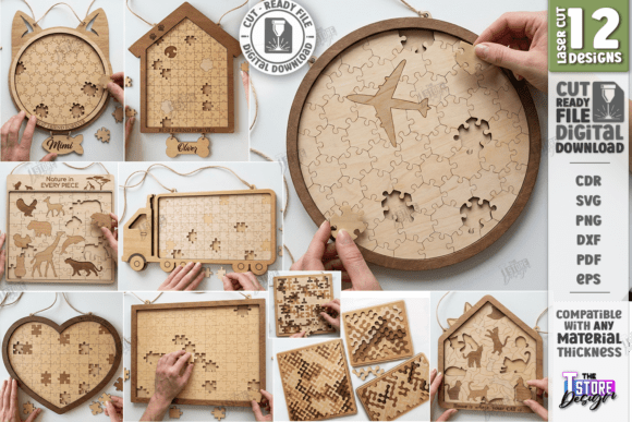 Nature-inspired wooden puzzle designs for laser cutting