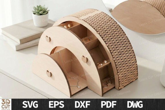 Rainbow-themed wooden jewelry box created with laser cut SVG files
