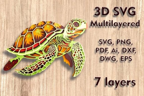 Sea turtle layered shadow box SVG for coastal laser cut wall decor