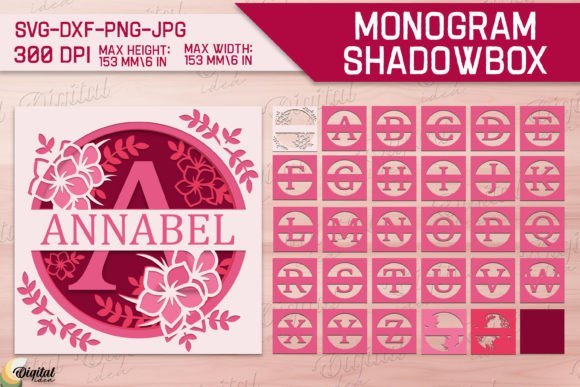 Floral alphabet shadow box SVG bundle for personalized gifts and decor