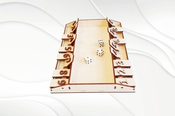 Laser cut wooden Shut the Box dice game with numbered tiles