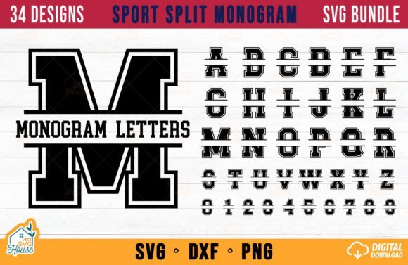 Sport varsity monogram SVG alphabet for team gifts, shirts and personalized signs