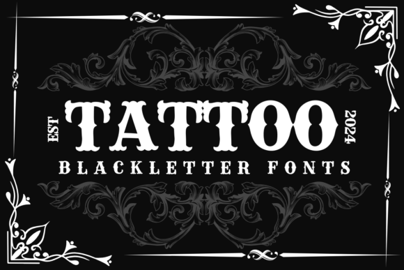 Bold blackletter tattoo font with western and traditional style