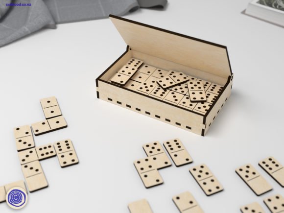 Compact wooden travel dominoes made with laser cutting files