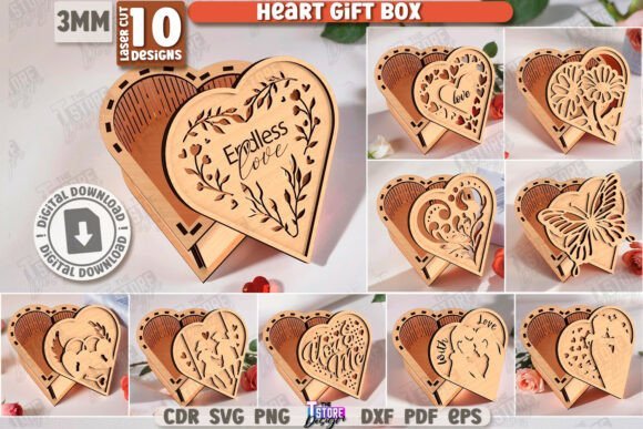 Valentine's Day wooden gift boxes with romantic laser cut designs