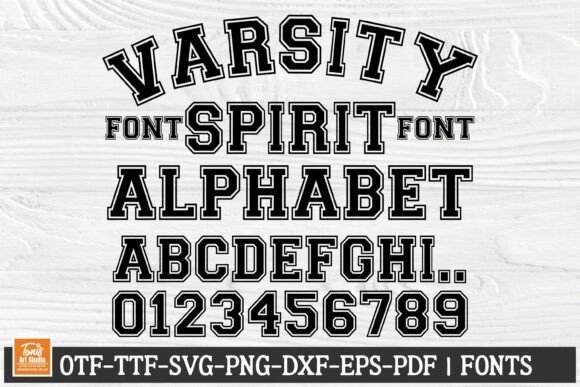 Vintage varsity font with collegiate sports lettering for shirts, signs and team designs