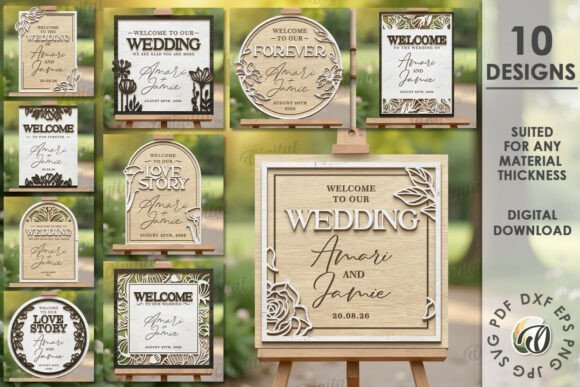 Layered laser cut wedding welcome sign with elegant personalized design