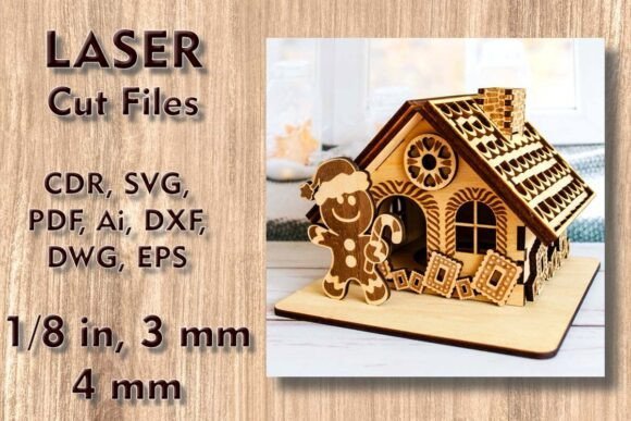 Wooden 3D gingerbread house laser cut project for Christmas decorating