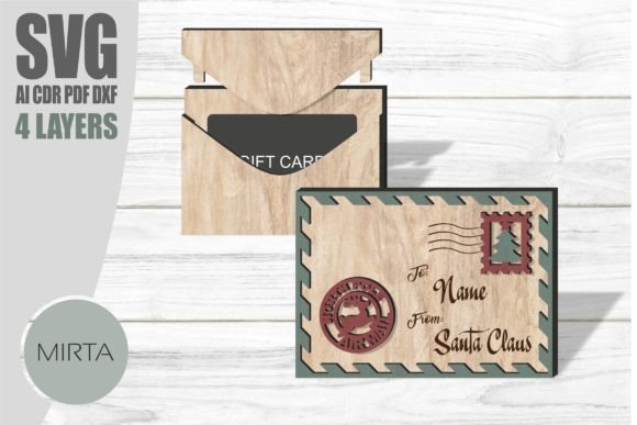 Wooden Christmas gift card holder shaped like a festive envelope from Santa